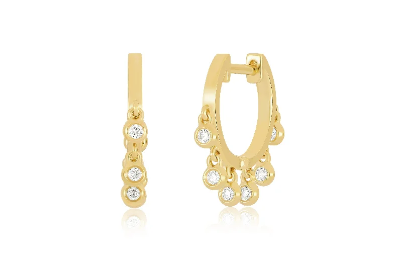 silver hoop earrings for women -Diamond Bezel Shimmy Huggie Earring