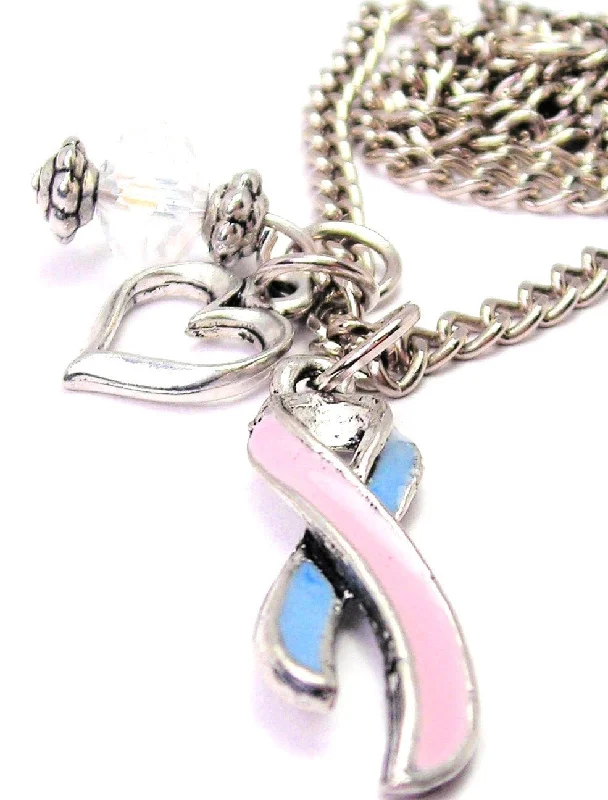 vintage bridal necklaces for women -Infant Loss Ribbon Pink And Blue Heart And Crystal Necklace