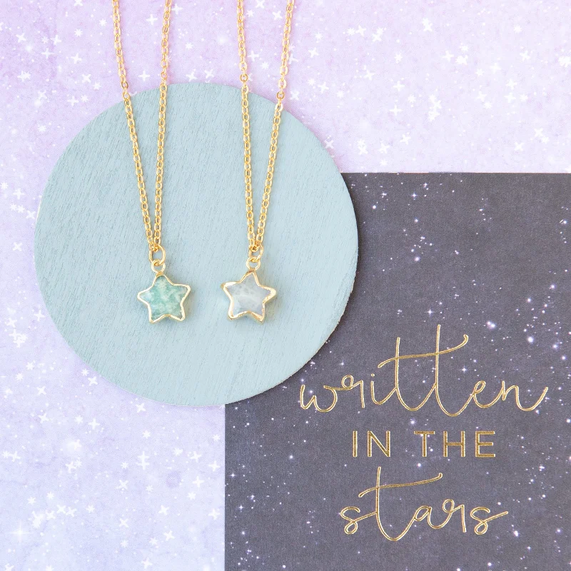 luxury gold necklaces for women -Amazonite or Moonstone Gemstone Star Charm Necklace