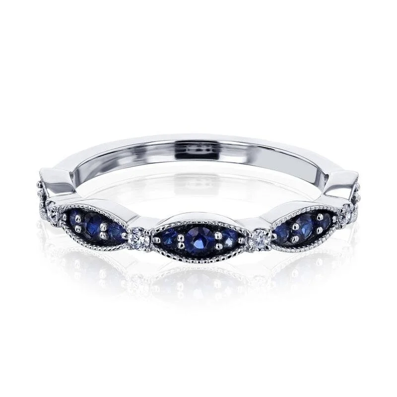 wedding rings for women -Annello by Kobelli The Sapphire Eyelet 14k White Gold Diamond Accented Floral Spring Band (GH/SI)