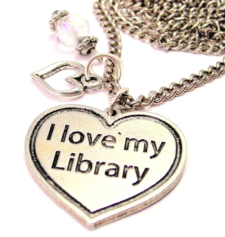 gold plated necklaces for women -I Love My Library Necklace with Small Heart