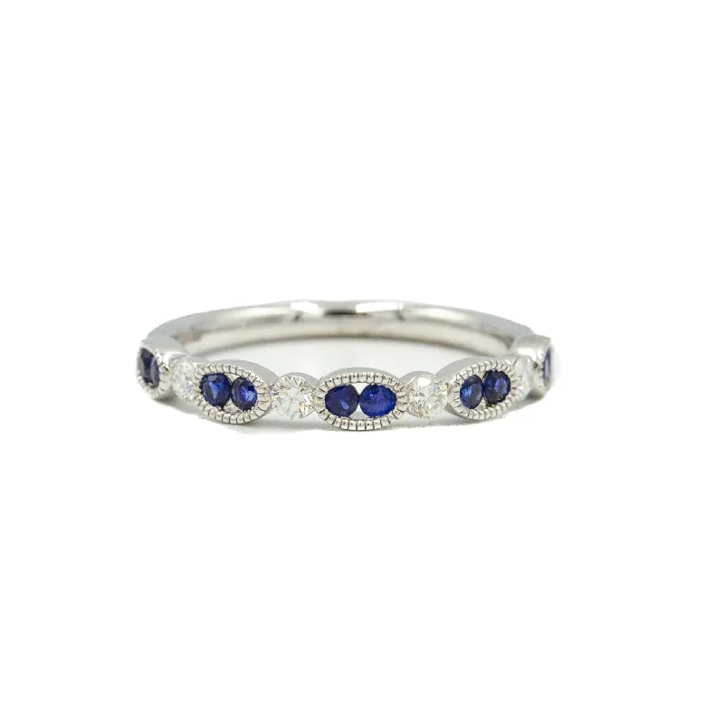 anniversary rings with diamonds -14kw Oval Bezel Sapphire & Diamond Band