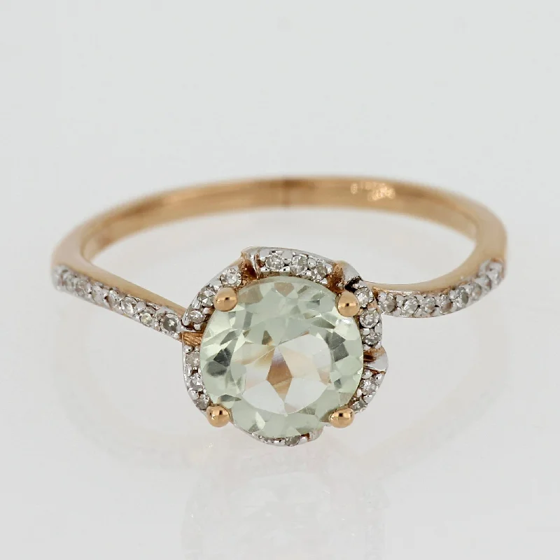 wedding bands for women -Green Amethyst and 1/10ct TDW Diamond Floral Halo Ring in 14k Rose Gold by Miadora - Purple