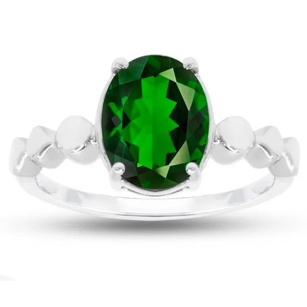 elegant diamond rings for women -Sterling Silver Oval Green Emerald Solitaire Ring