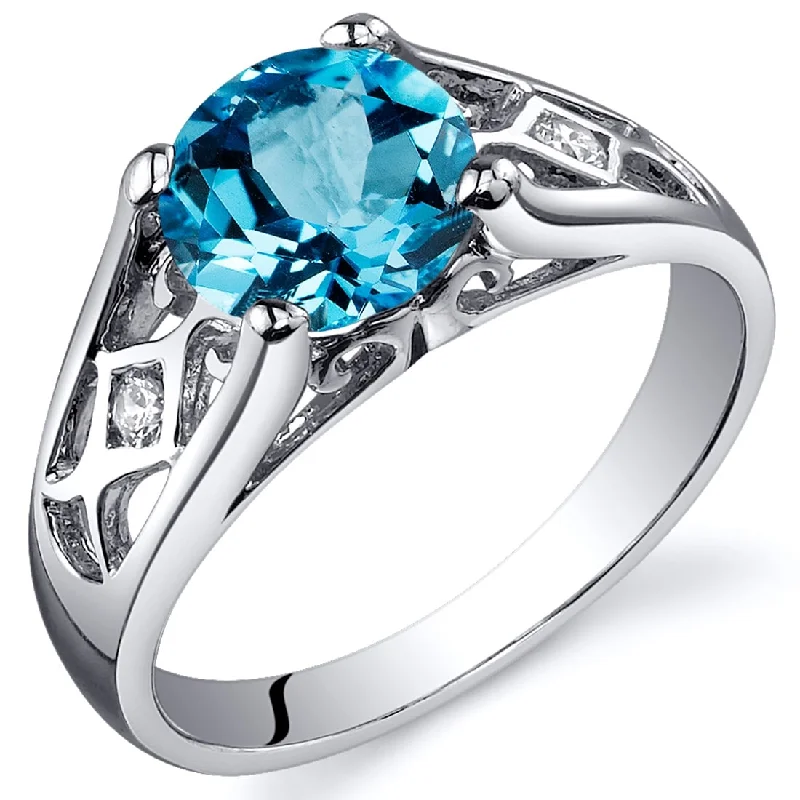 wedding bands with diamonds -Sterling Silver 1.75 ct Swiss Blue Topaz Solitaire Ring