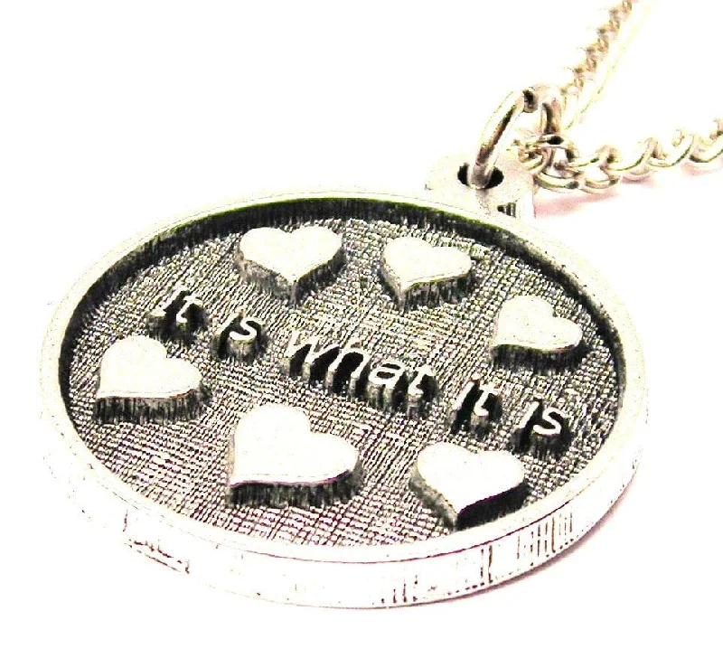 diamond necklaces for women -It Is What It Is Circle With Hearts Single Charm Necklace