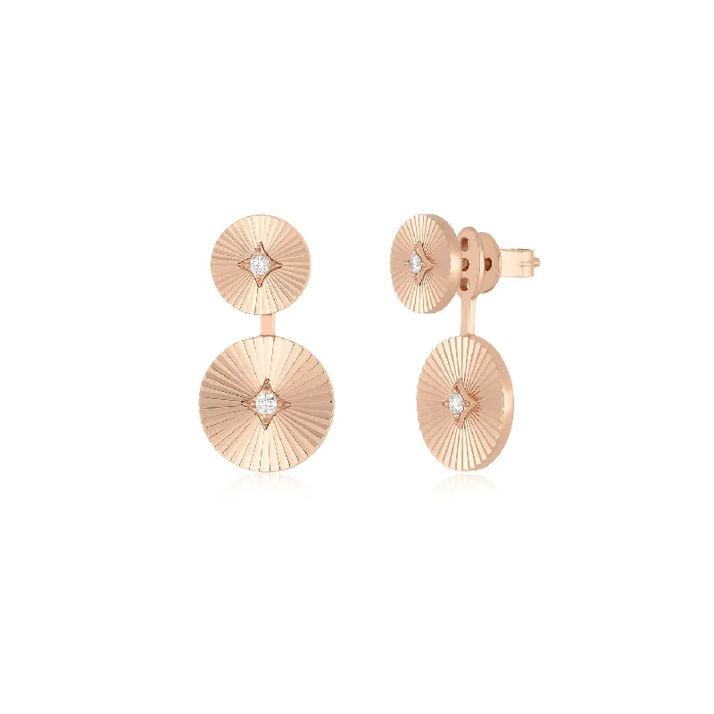 silver stud earrings for women -Double Gold & Diamond Fluted Disc Stud Earrings