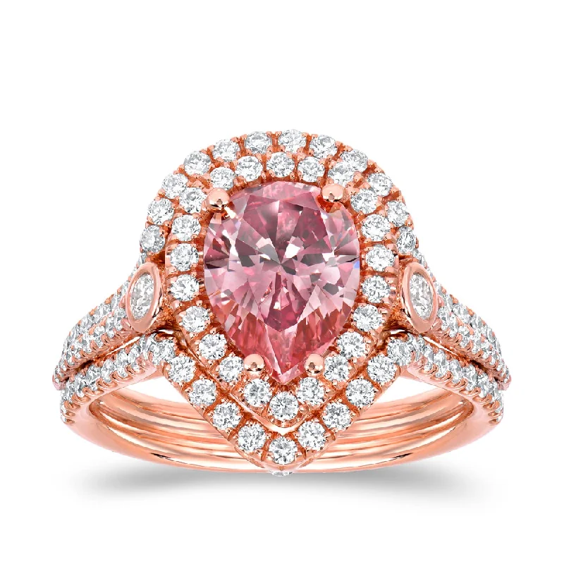 luxury fashion rings for women -Auriya 18k Rose Gold 2 3/5ctw Fancy Pink Diamond Pear Halo Ring (VS1-VS2)