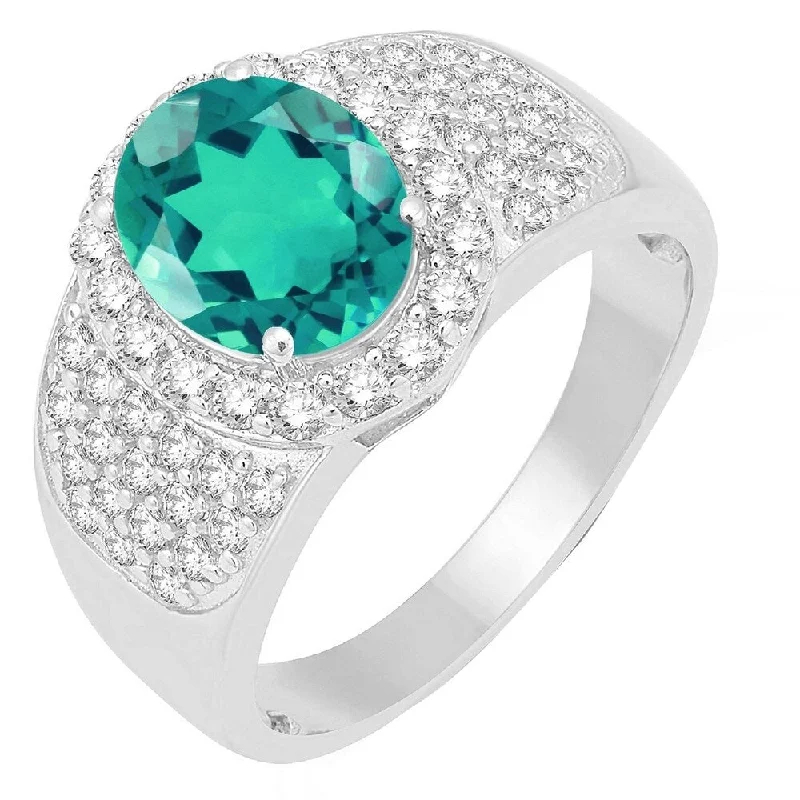 vintage solitaire diamond rings -Sterling Silver with Paraiba Tourmaline and Natural White Topaz Cocktail Ring