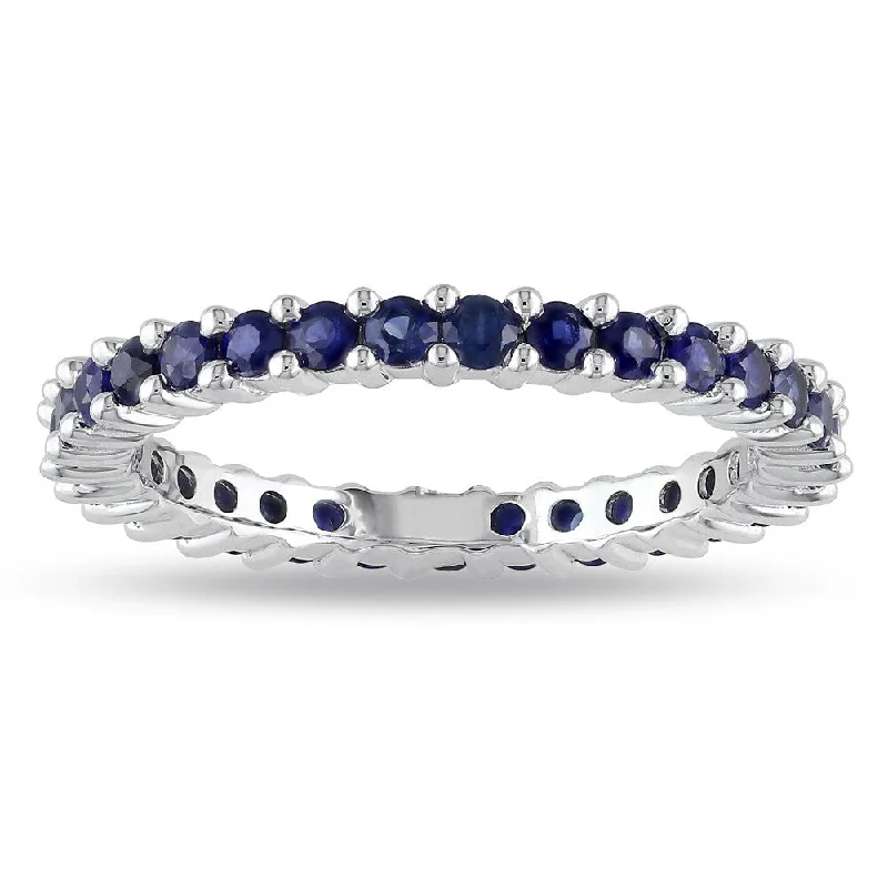 multi-stone rings for women -Miadora 14k White Gold 3/5ct TGW Blue Sapphire Eternity Ring