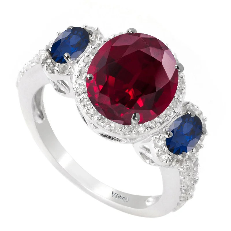 mixed metal rings for women -Sterling Silver with Ruby, Blue Sapphire and White Topaz Three Stone Ring