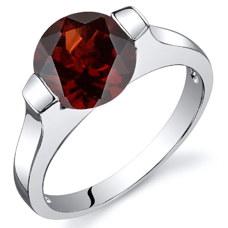 custom birthstone rings -Sterling Silver 2.5 ct Garnet Solitaire Ring