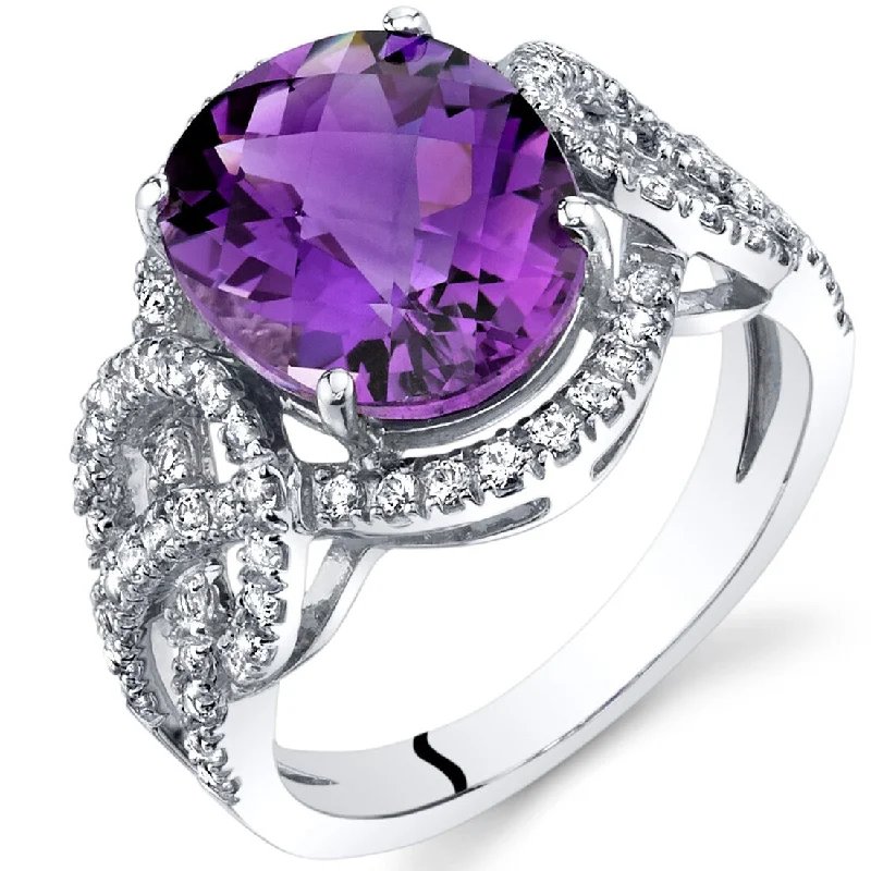 statement wedding rings for women -14k White Gold 3.72ct Amethyst and White Topaz Ring