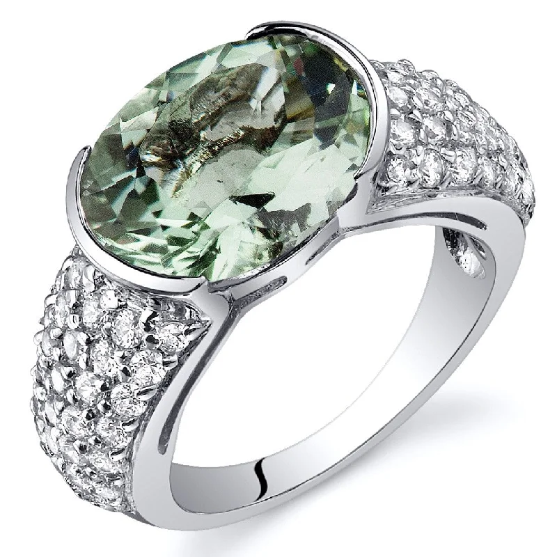 fashion engagement rings -Sterling Silver 6.75 ct Green Amethyst Birthstone Ring