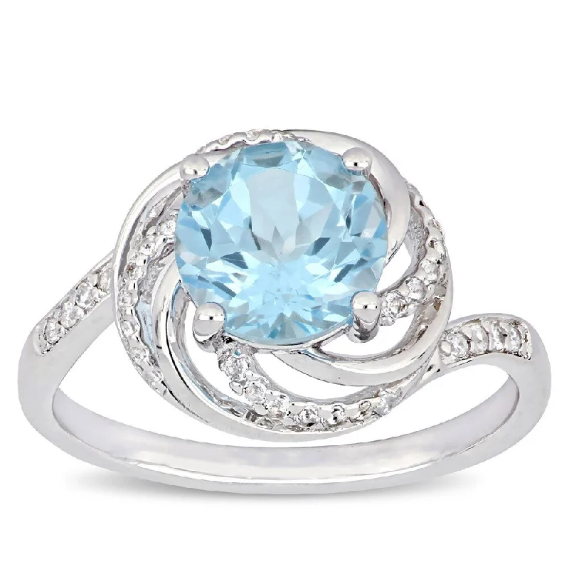 statement wedding rings for women -Miadora Sterling Silver Sky-Blue Topaz White Topaz & Diamond Swirl Halo Ring