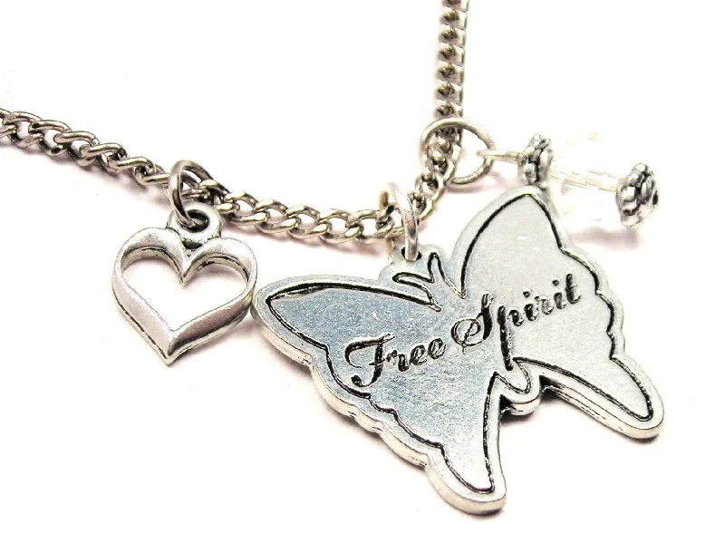 zodiac necklaces for women -Free Spirit Butterfly Necklace with Small Heart