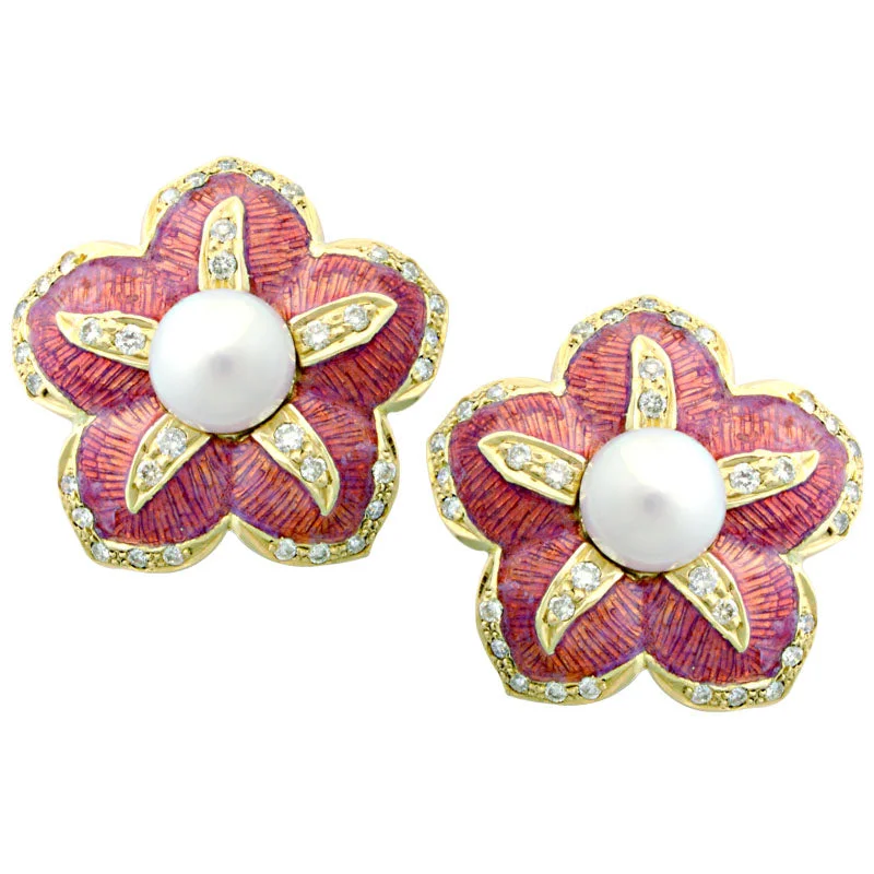 multi-colored earrings for women -Earrings-Pearl and Diamond (Enamel)