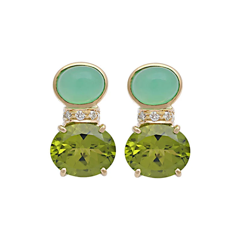 gold stud earrings for women -Earrings-Chrysoprase, Peridot and Diamond