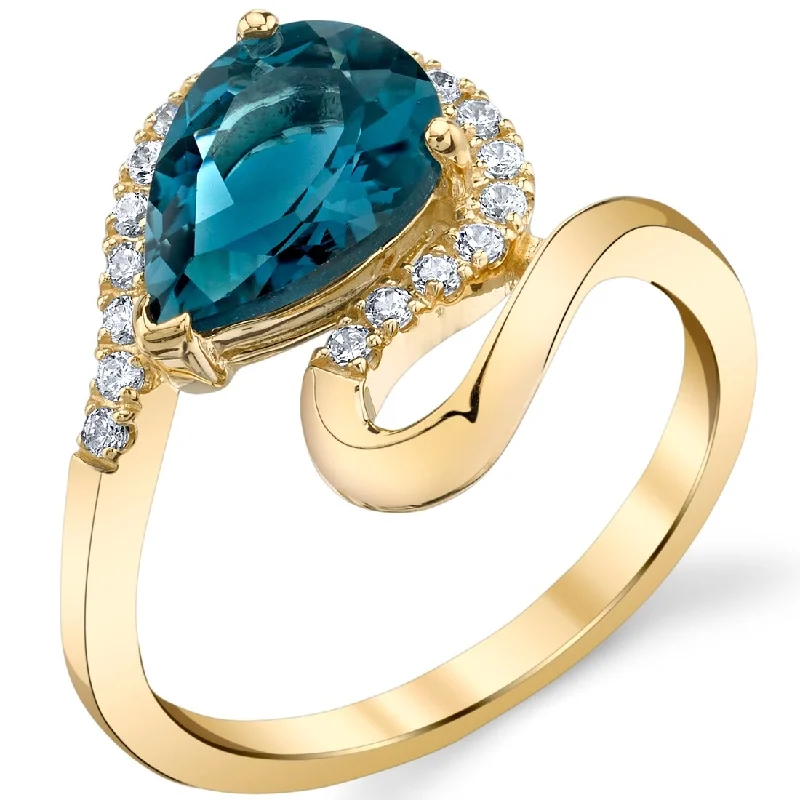 wedding rings with sapphires -14k Yellow Gold 2ct London Blue Topaz Ring