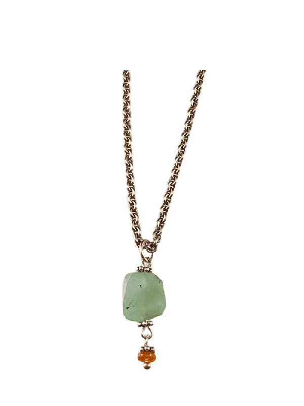 sterling silver necklaces for women -16" Faceted Chrysoprase & Mexican Fire Opal Charm Necklace