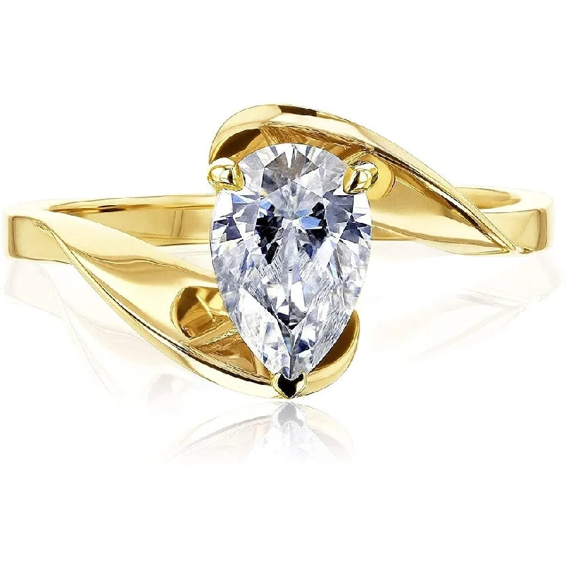 custom engraved rings -Annello by Kobelli 14K Gold Fanning Bypass Pear Moissanite Ring (HI/VS)