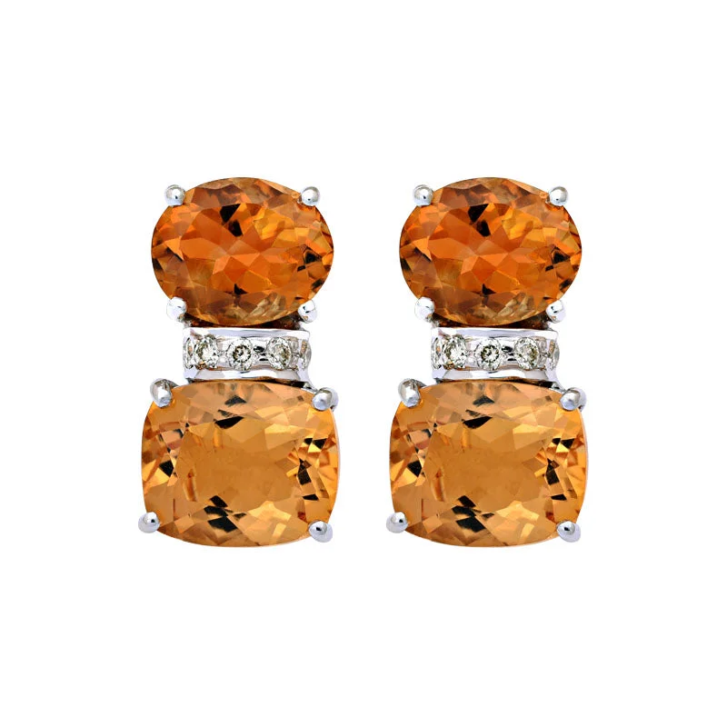 diamond earrings for women -Earrings-Citrine and Diamond