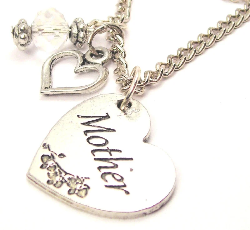 multi-strand necklaces for women -Mother Heart And Crystal Necklace