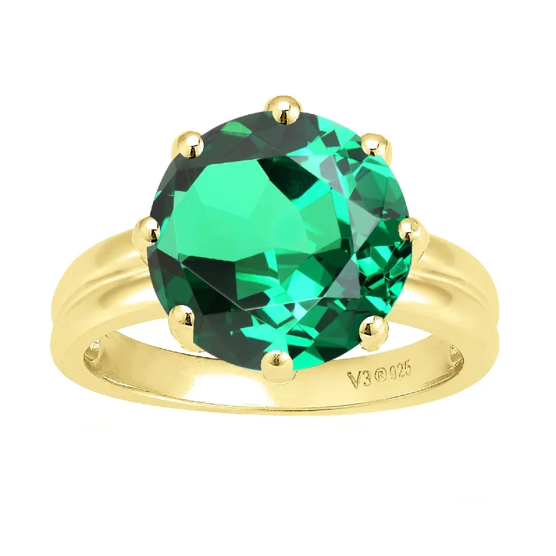 large statement rings for women -3.10Ct Gold Over Sterling Silver Emerald Solitaire Ring