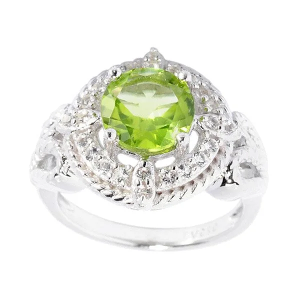 statement wedding rings for women -Sterling Silver Round Peridot and White Topaz Ring