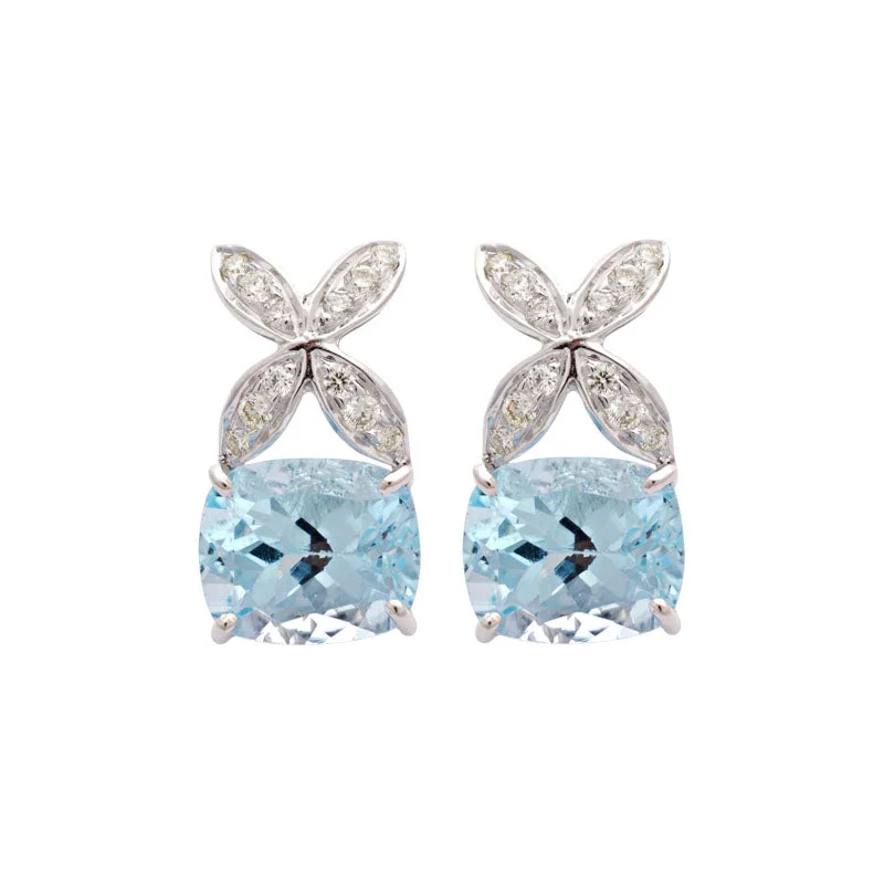 sparkling earrings for women -Earrings-Blue Topaz and Diamond