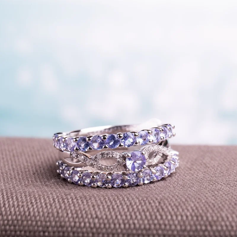 vintage solitaire diamond rings -Miadora Sterling Silver Tanzanite and 1/10ct TDW Diamond 3-piece Stackable Ring Set (G-H, I2-I3)