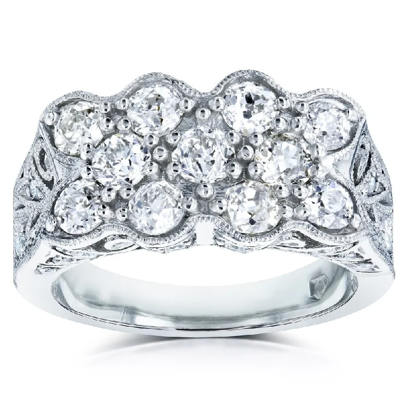 vintage engagement rings -Annello by Kobelli Platinum 1 7/8ct TDW Old Mine Cut Diamond Wide Vintage Indented Concave Ring