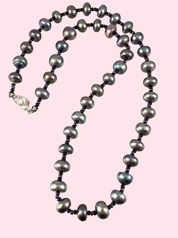 luxury necklaces for brides -18” Gray Freshwater Button Pearl Necklace