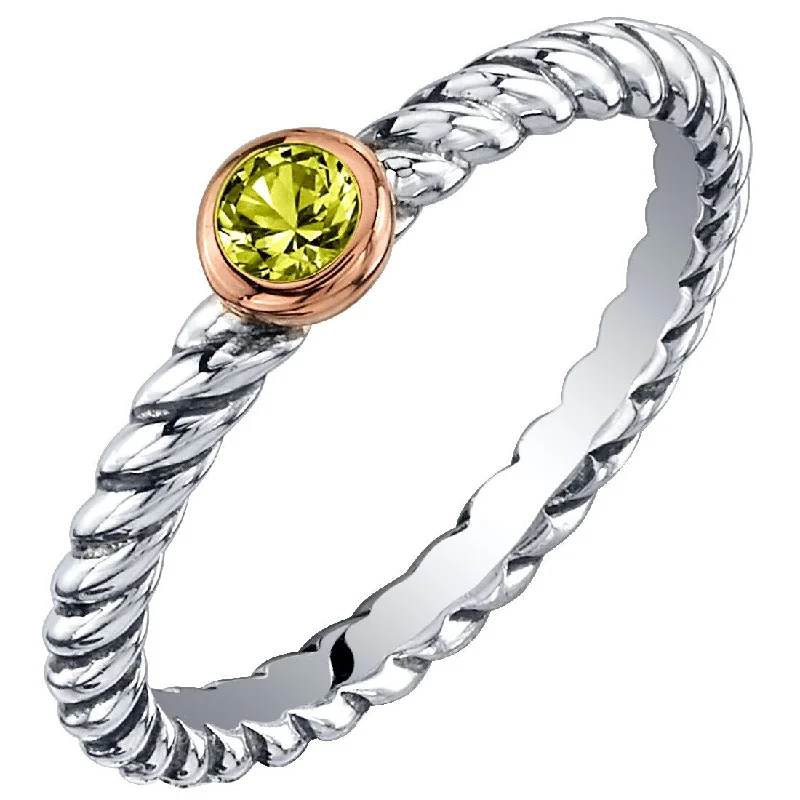 vintage diamond rings -Sterling Silver Peridot Cable Rope Stackable Ring