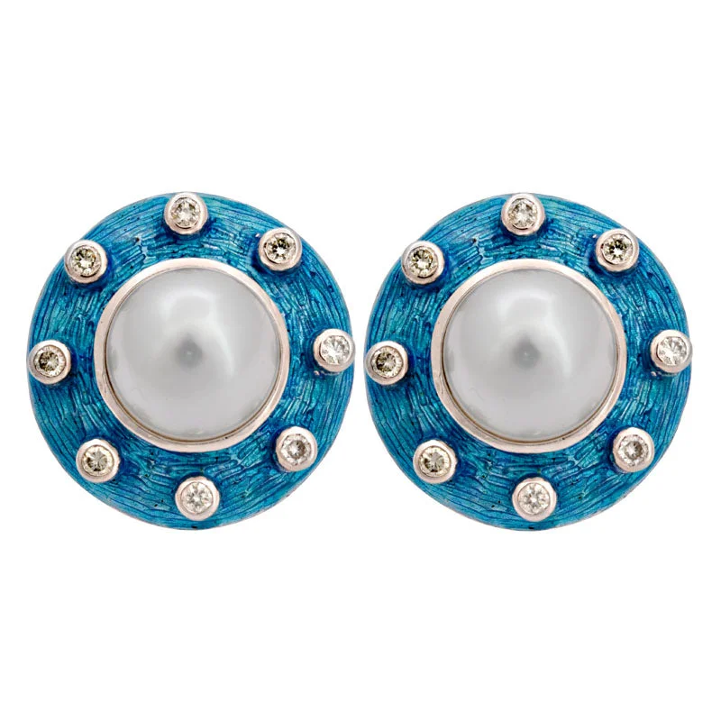 moonstone earrings for women -Earrings-South Sea Pearl and Diamond (Enamel)