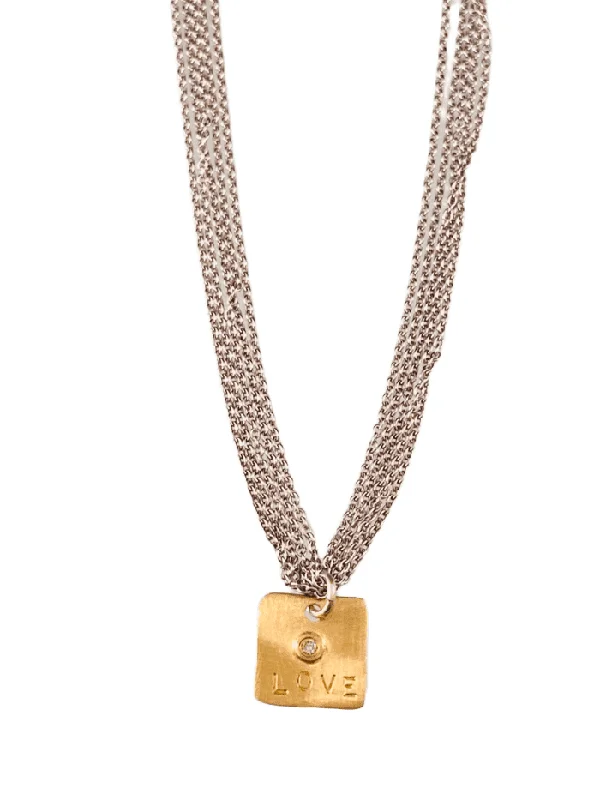 birthday gift necklaces for women -16”-18” Multi Strand Chain with 14k Gold Diamond ‘Love’ Charm Necklace