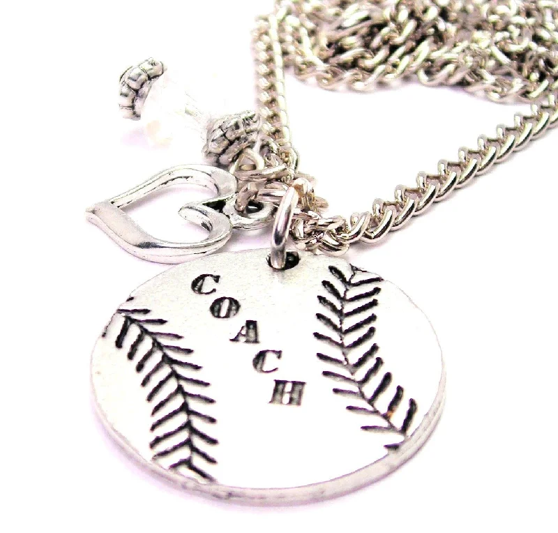 luxury gold necklaces for women -Baseball Softball Coach Necklace with Small Heart