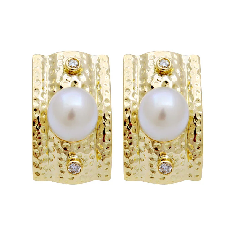 silver stud earrings for women -Earrings-South Sea Pearl and Diamond