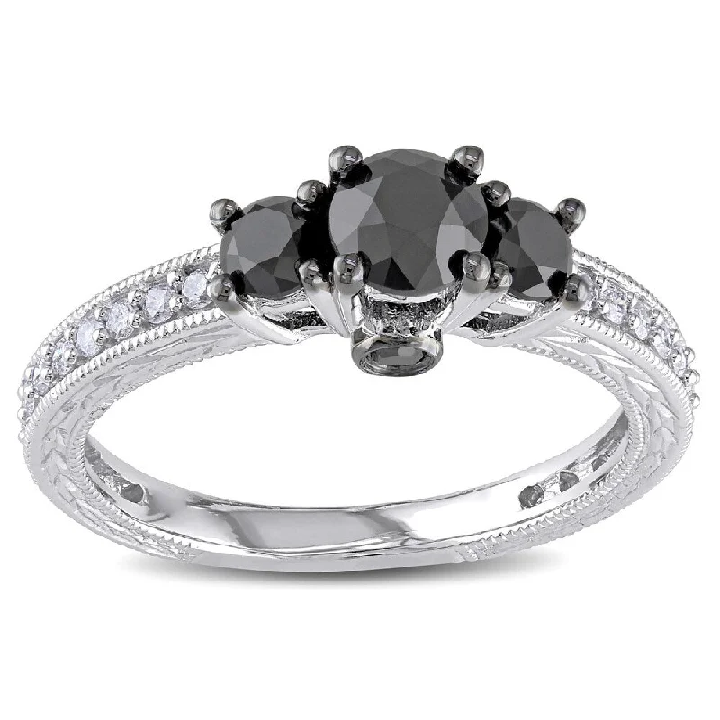 elegant diamond rings for women -Miadora 10k White Gold 1 1/4ct TDW Black and White Diamond 3-Stone Plus Ring