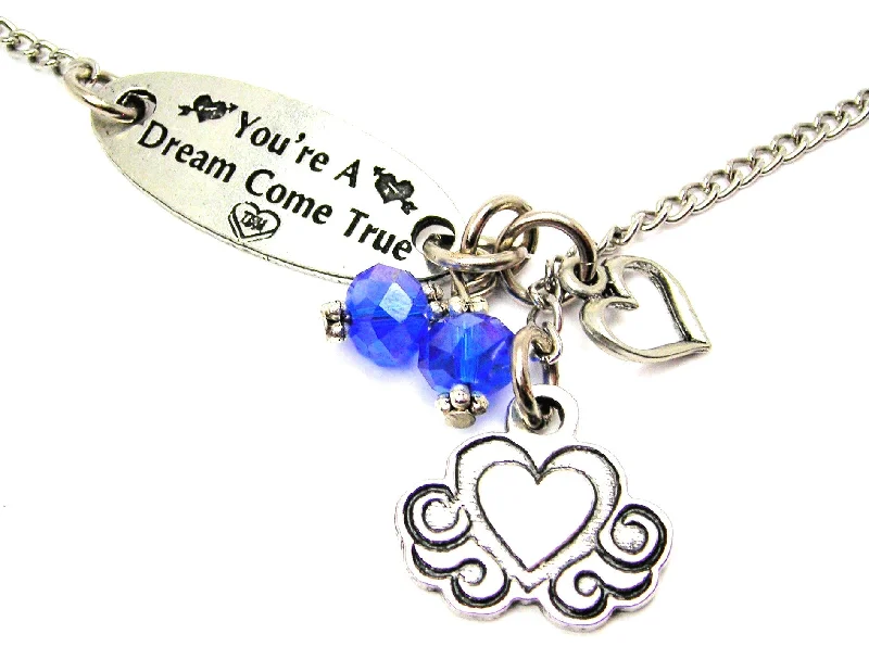 charm necklaces for women -You're A Dream Come True And Valentine Heart Lariat Necklace