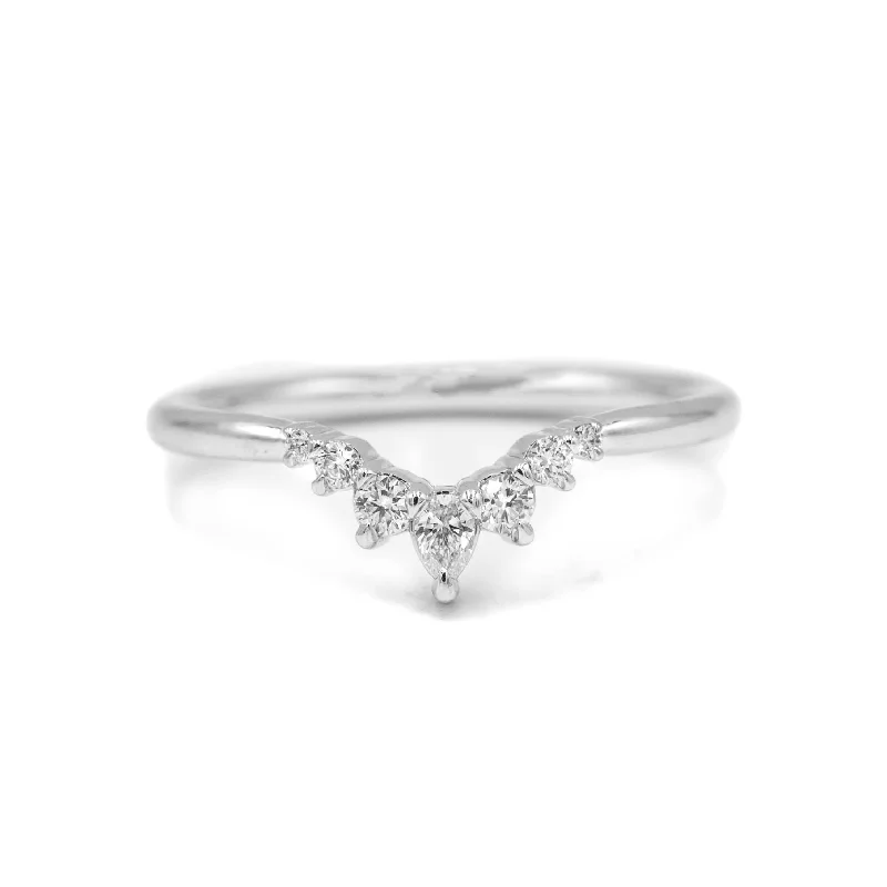 personalized rings for women -14kw Pear New Swoop Contour Diamond Band