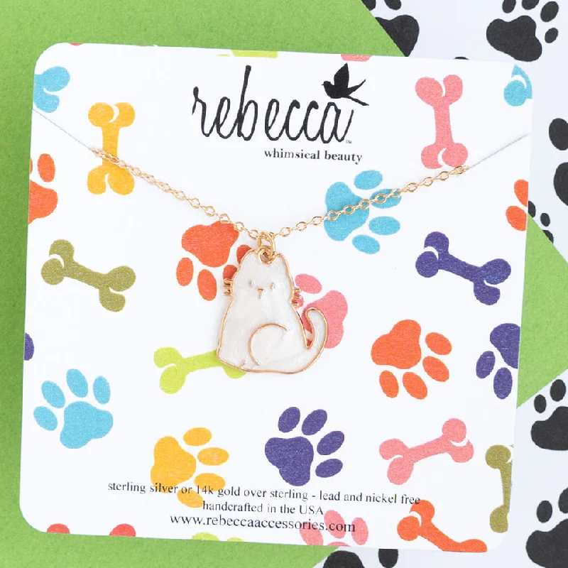 simple chain necklaces for women -Sitting White Cat Enamel Charm Necklace Children's