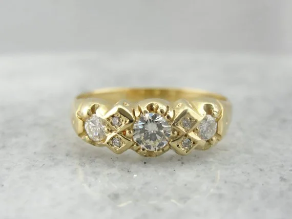 diamond rings for women -Vintage English Made 18Ct Gold and Diamond Band