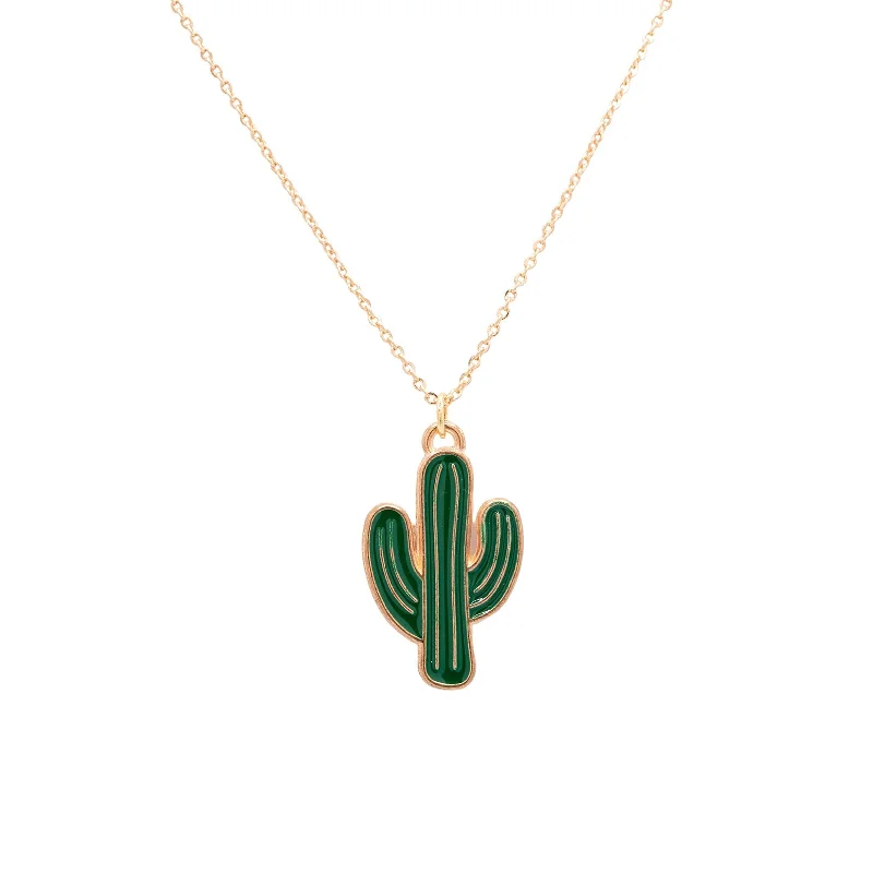 handmade necklaces for women -Cactus Enamel Charm Necklace Children's Jewelry