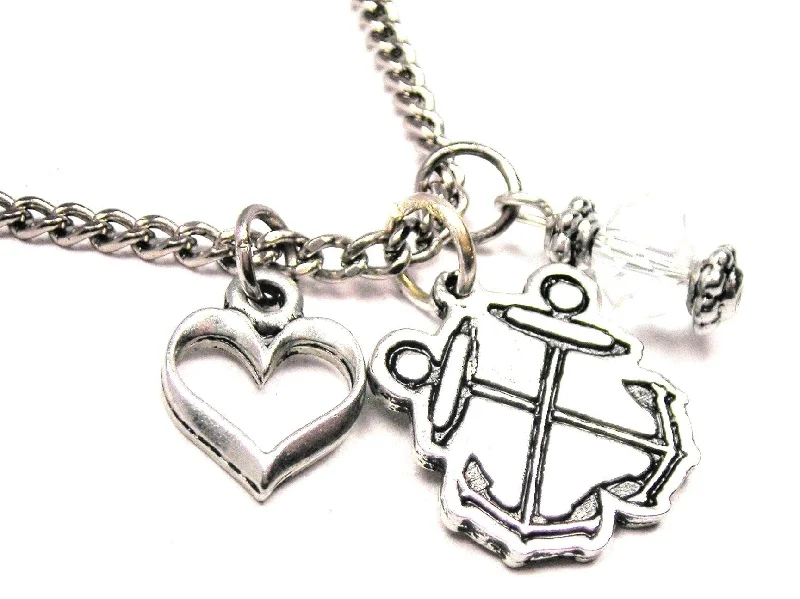 vintage gold necklaces for women -Boatswain Crossed Anchors Necklace with Small Heart