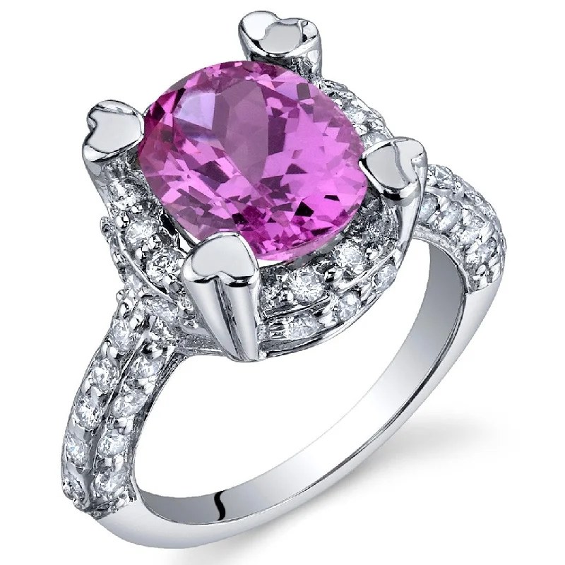 wedding set rings for women -Sterling Silver 3.5 ct Created Pink Sapphire Birthstone Ring