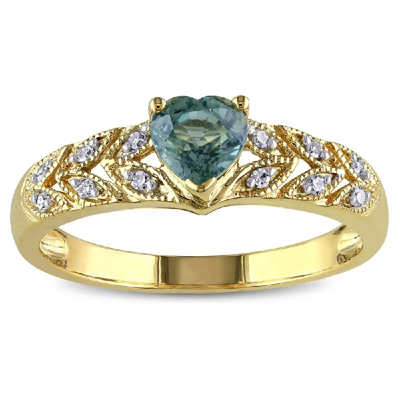 large statement rings for women -Miadora 10k Yellow Gold Green Sapphire and Diamond Accent Ring