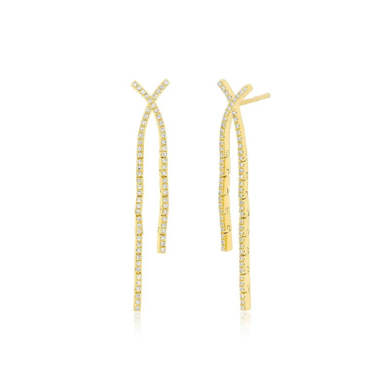 clip-on earrings for women -Diamond Criss-Cross Drop Earrings