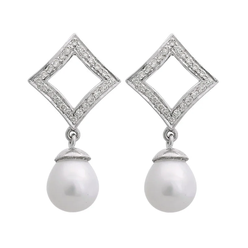 clip-on earrings for women -Earrings-South Sea Pearl and Diamond