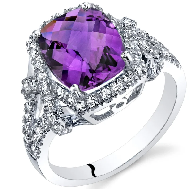 luxury wedding rings -14k White Gold 3.06ct Amethyst and White Topaz Ring